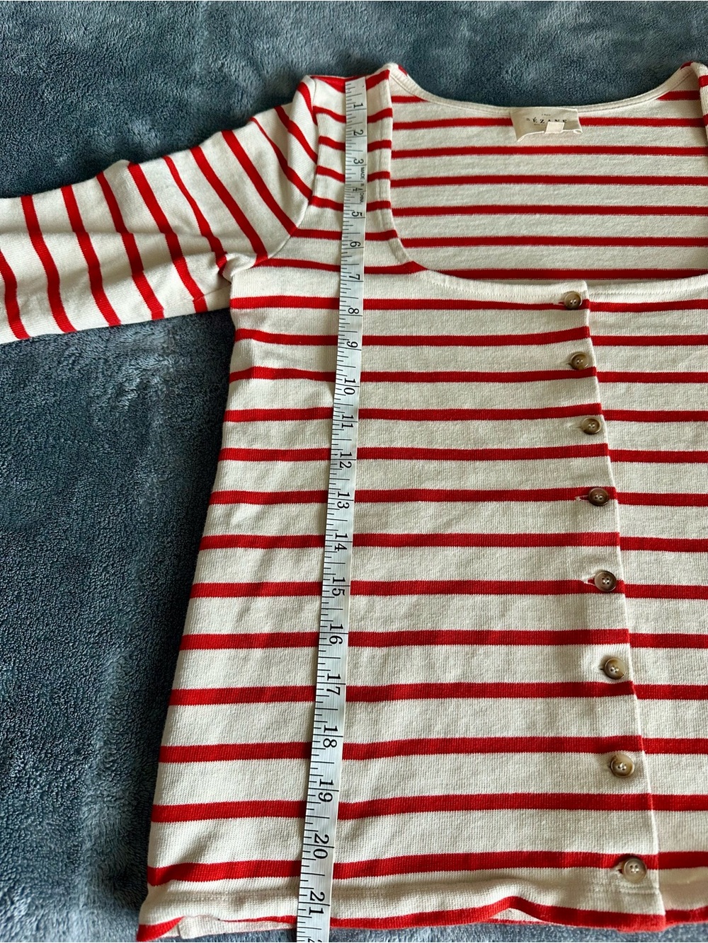 Sezane Red and Cream Striped Square-Neck Cardigan Linea Marinière Size S - Picture 11 of 11